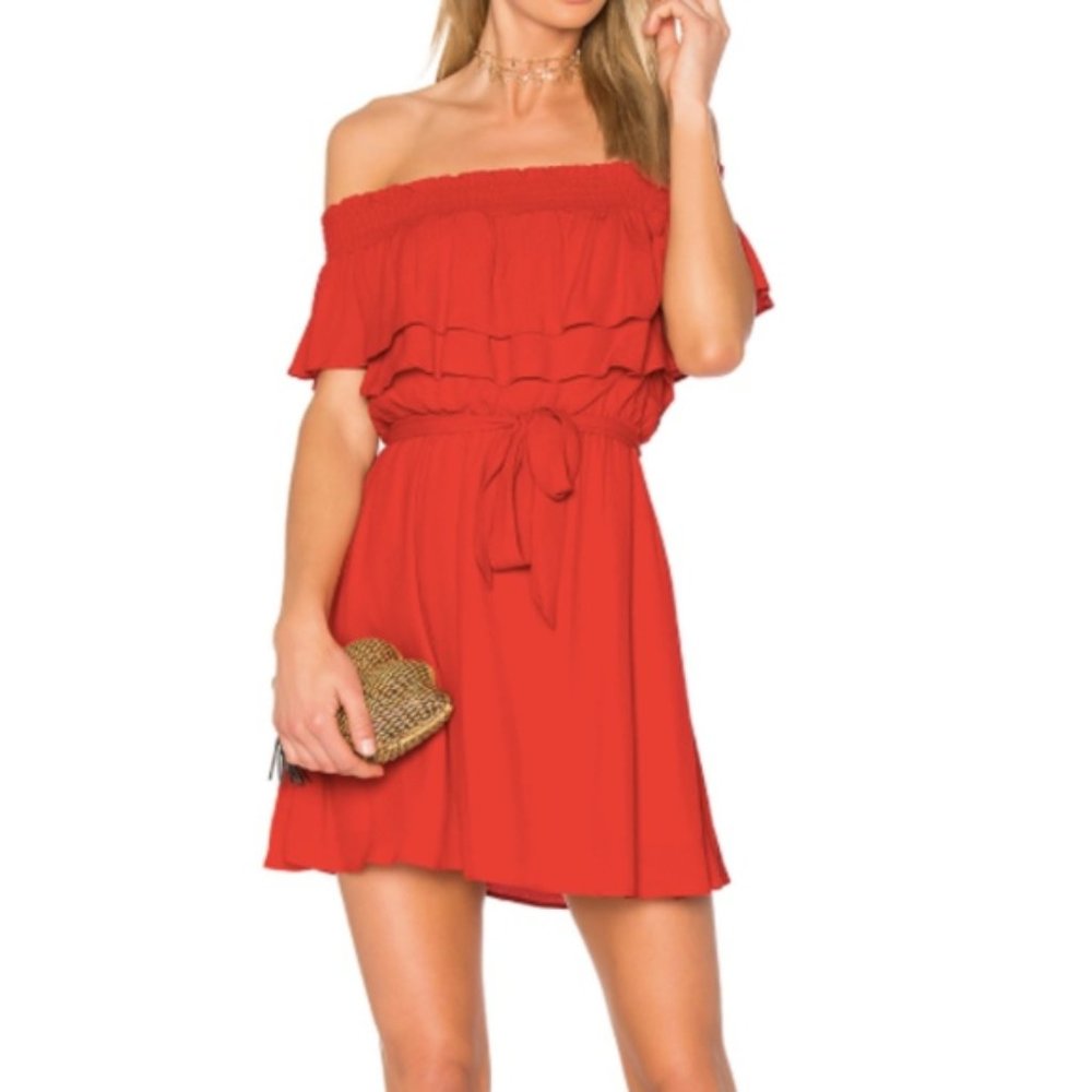 Lovers+ Friends Red Ruffle Off the Shoulder Dress